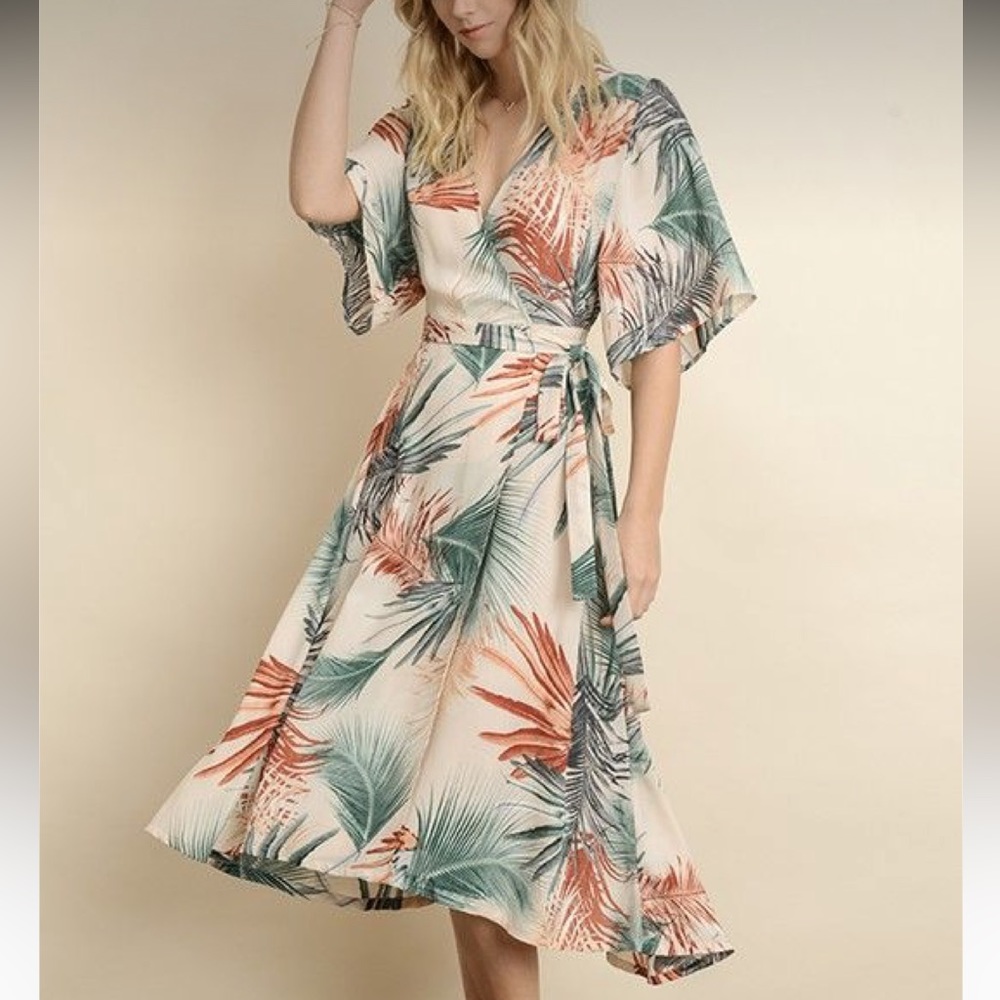 Palm Print Wrap Dress